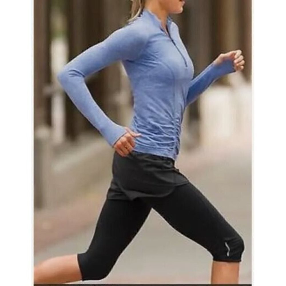 Athleta Jacket Womens Medium Blue Fastest Track Half Zip Ruched Lightweight